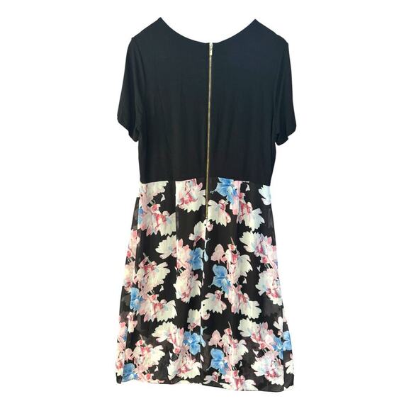 Vince Camuto Black Floral Fit & Flare Dress 1X Plus Size Floral Midi - Picture 4 of 7